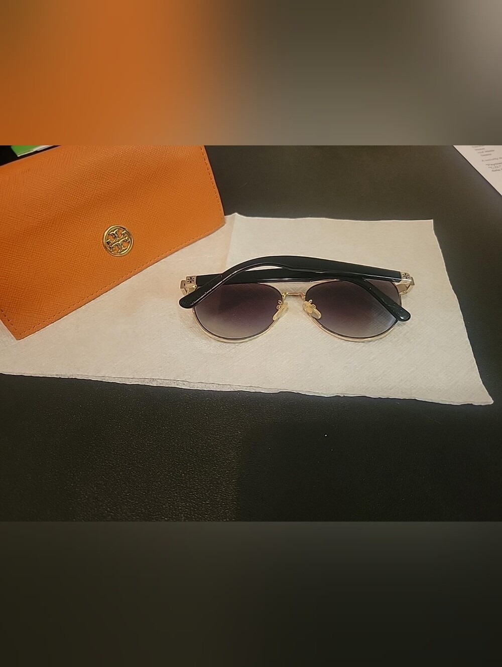 Tory Burch Gold Frame Aviator Sunglasses with Orange Case - Picture 6 of 6
